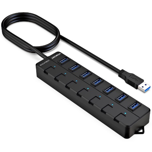 USB hub,7 Port USB 3.0 Hub,VEMONT 3.0 USB Splitter with Individual On/Off Switches and Lights, 4ft/1.2m Long Cable USB Extension for Laptop and PC Computer