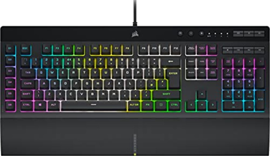 CORSAIR K55 RGB PRO XT Membrane Wired Gaming Keyboard – IP42 Dust and Spill-Resistant – 6 Macro Keys with Elgato Integration – iCUE Compatible – QWERTY UK – PC, Mac, Xbox – Black - K55 RGB PRO XT