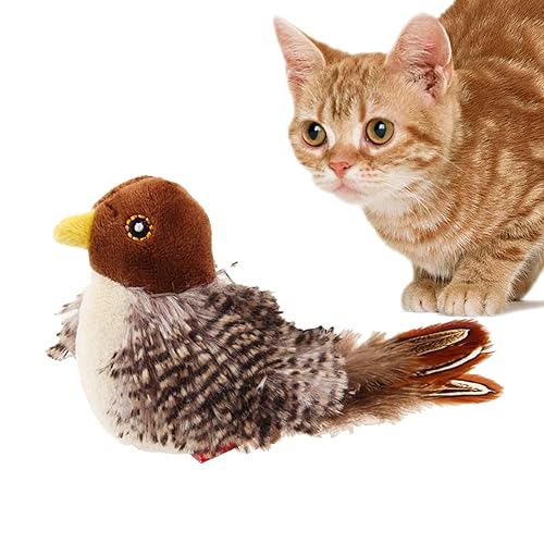 Geonoy Simulierter zwitschernder Vogel, Zwitschernder Vogel Katzenspielzeug, Vogelspielzeug für Katzen, Lustige Quietsch-Katzenspielzeug, Interaktives Plüsch Katzenspielzeug