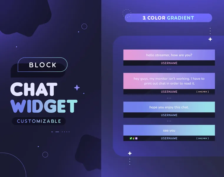 Gradient Block Chat Widget  | Customizable 3 Color Gradient Minimal Custom Chat for Twitch Streamers | StreamElements & OBS