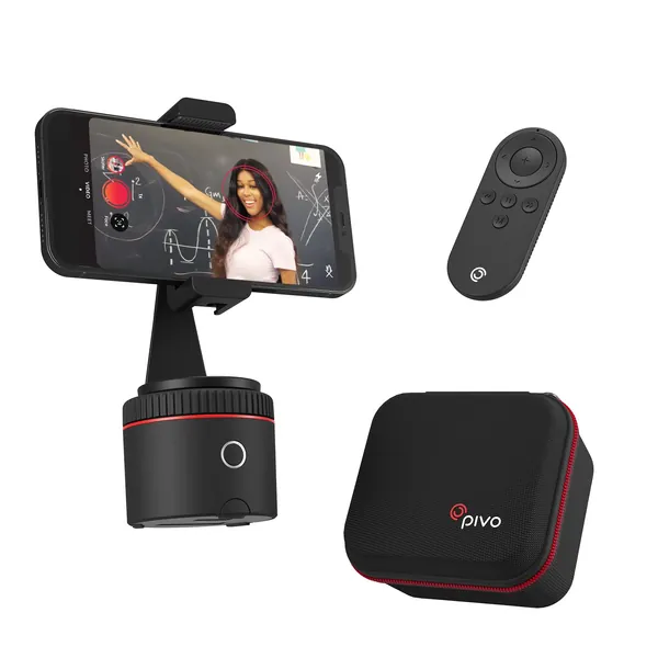 Pivo Pod One Auto Motion Sensor Tracking Smartphone Pod & Holder for Handsfree 360° Rotation Video Recording Camera Stand with Bluetooth Remote Control, Mount, and Travel Case - Red - Special Pack