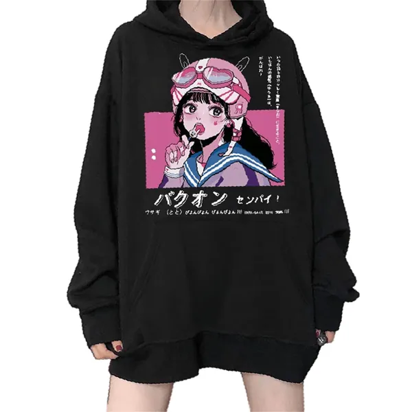 Women Y2K Anime Hoodie Harajuku Japanese Grunge Alt Gothic Emo Aesthetic Kawaii E-girl Dark Academia Punk Preppy 90s - Large - B