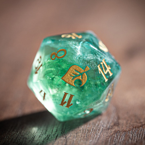 Green Fluorite Engraved Animal Crossing D20 Die