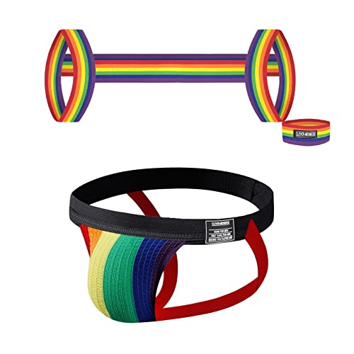JOCKLAND Men's Jock Strap Set with Body Chest Harness, Elastic Waistband Sexy Underwear Halter Belt for Men - Rainbow - Medium