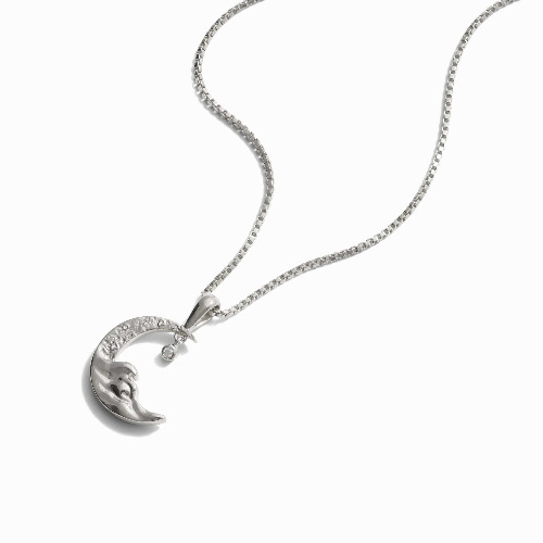 Diamond Moon Wave Necklace - Sterling Silver / 16"-18"