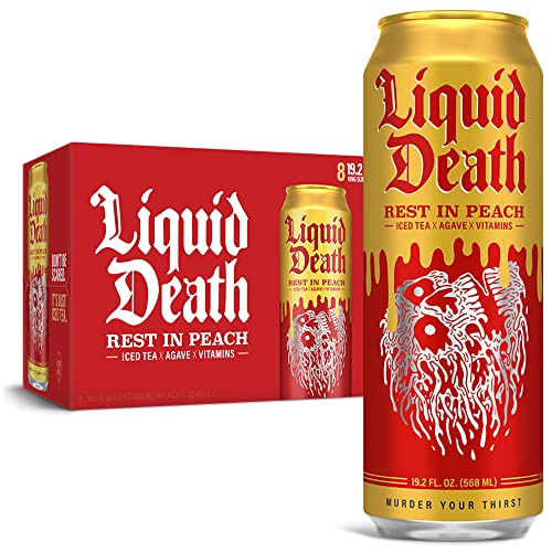 Liquid Death Iced Black Tea, Rest in Peach 19.2 oz King Size Cans (8-Pack) - Rest in Peach - 8 Pack (19.2 oz)