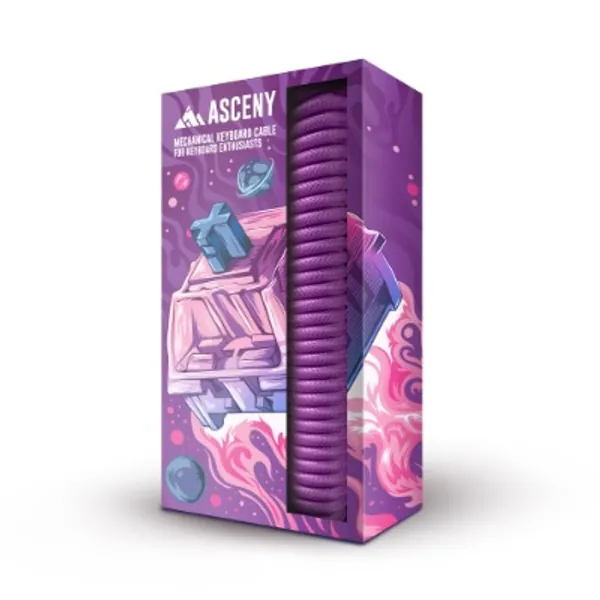 Asceny Coiled  Double-Sleeved Mechanical Keyboard Cable, for Type-C Mechanical Keyboards (Purple)
