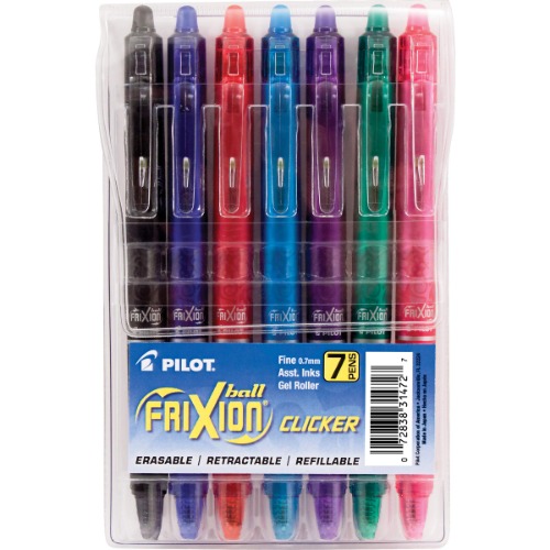PILOT FriXion Clicker Erasable, Refillable & Retractable Gel Ink Pens, Fine Point, Assorted Color Inks, 7 Count (Pack of 1) (31472) - FriXion Clicker Gel Pens