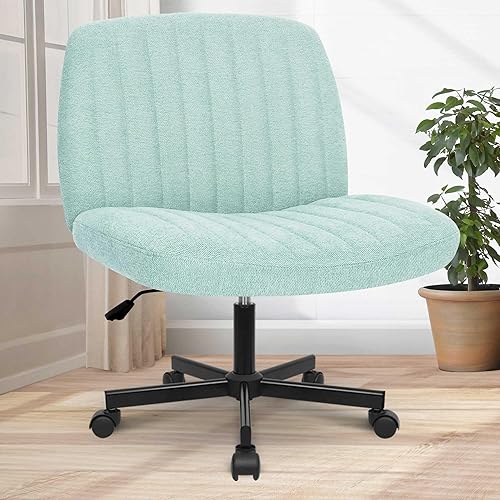 Orange Factory Criss Cross Chair with Wheels, Armless Cross Legged Office Desk Chair, Wide Comfy Vanity Rolling Swivel Modern Comfortable Fabric Computer Task Chairs for Home Office (Mint) - Mint - With Wheels
