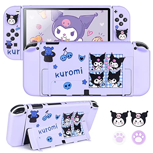 DLseego Little Devil Rabbit Switch OLED Case Silicone Protective Case Soft Shockproof Cover Durable Scratch Resistant Skin with 4PCS Cute Thumb Grips Caps - Purple - Purple