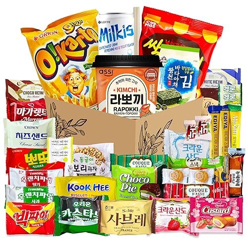 Journey of Asia Korean Snack Box 38 Count - Care Package Individually Wrapped Packs of Snacks, Chips, Cookies, Candy and Tteokbokki, Treats for Kids Children College Students Friends Family