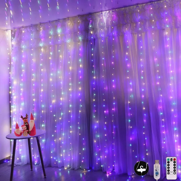 Curtain Lights, String Lights Bedroom, 300 LED 9.8x9.8Ft Twinkle String Light Decorations for Window Wedding Bedroom Wall Party Backdrop, Cute Home Indoor Outdoor Decor String Light Remote Control