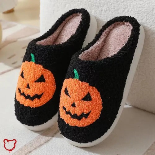 Pumpkin Halloween Slippers - Black / fits 38-39