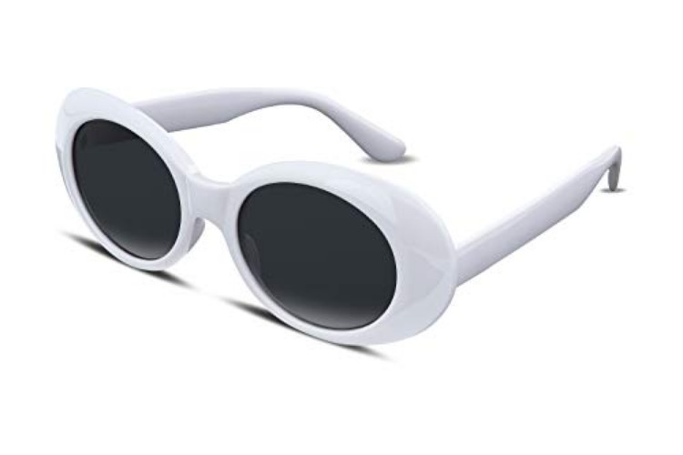 FEISEDY Sunglasses White Oval Clout Goggles for Women Men Retro Round Trendy Rimmed Clueless Costume Frame B2253 - White, Black - 51 Millimeters