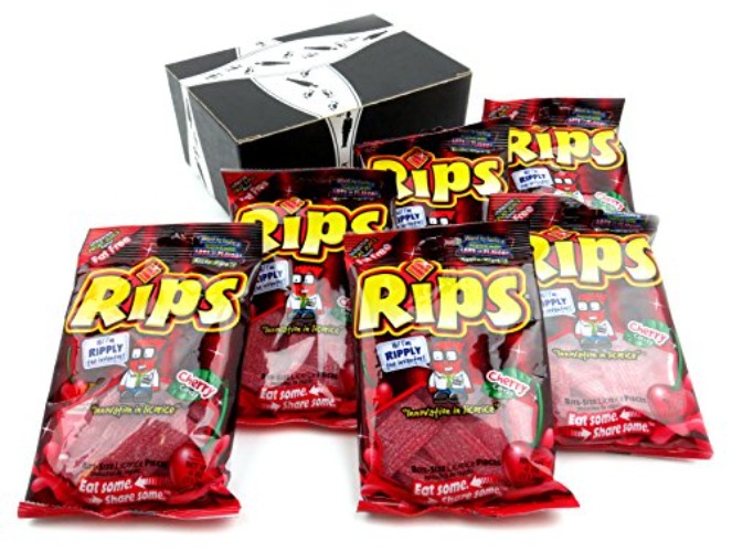 RIPS Cherry Licorice, 4 oz Bags in a BlackTie Box (Pack of 6)