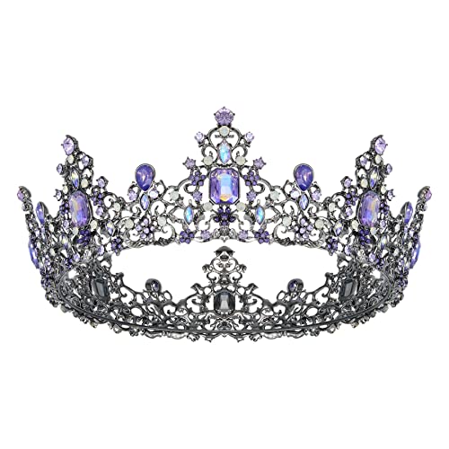 SWEETV Queen Crown for Women - Baroque Wedding Tiaras and Crowns, Jeweled Costume Tiara Princess Crown, Prom Birthday Party Halloween Hair Accessories, Black Gray + Purple, Shining Nola - Black Gray + Purple