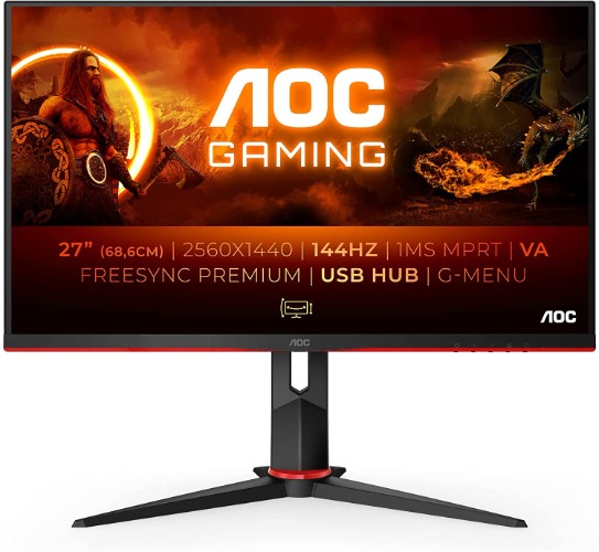 AOC Écran gaming Q27G2U 80 cm (27 pouces) (QHD, HDMI, DisplayPort, FreeSync, temps de réponse de 1 ms, 144 Hz, 2560x1440) noir/rouge