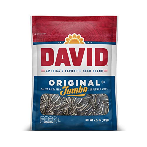 DAVID Seeds Original Salted and Roasted Jumbo Sunflower Seeds, Keto Friendly Snack, 5.25 OZ Bags, 12 Pack - Original - 5.25 Ounce (Pack of 12)