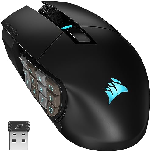CORSAIR SCIMITAR ELITE RGB WIRELESS MMO Gaming Mouse - 26,000 DPI - 16 Programmable Buttons - Up to 150hrs Battery - iCUE Compatible - Black - Wireless