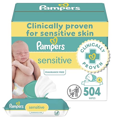 Pampers Sensitive Baby Wipes, Water Based, Hypoallergenic and Unscented, 6 Flip-Top Packs (504 Wipes Total) - 84 Count (Pack of 6)