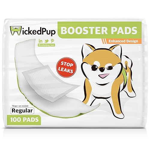 WICKEDPUP Dog Diaper Liners Booster Pads for Male and Female Dogs, 100ct | Disposable Diaper Inserts fit Most Reusable Pet Belly Bands, Wraps, and Washable Period Panties - Regular (100 Count)