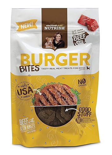 Rachael Ray Nutrish Burger Bites Real Meat Dog Treats, Beef Burger with Bison Recipe, 12 Ounces, Grain Free - Beef - 2 Ounce (Pack of 6)