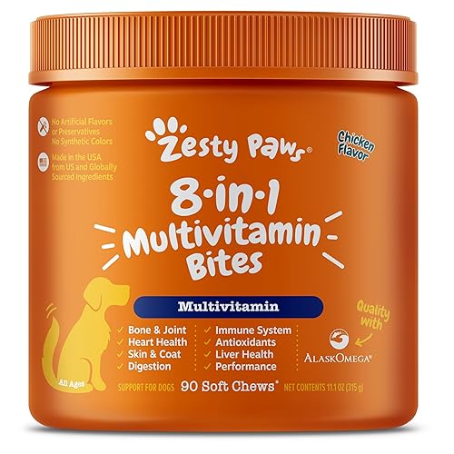 Zesty Paws Multivitamin Treats for Dogs - Glucosamine Chondroitin for Joint Support + Digestive Enzymes & Probiotics - Grain Free Dog Vitamin for Skin & Coat + Immune Health - Chicken Flavor - 90ct - Chicken - 90 count