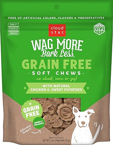 Cloud Star Wag More Bark Less Soft Chews Grain Free Dog Treats, Chicken & Sweet Potato, 5 oz. Pouch - Chicken & Sweet Potato - 5 Fl Oz (Pack of 1)