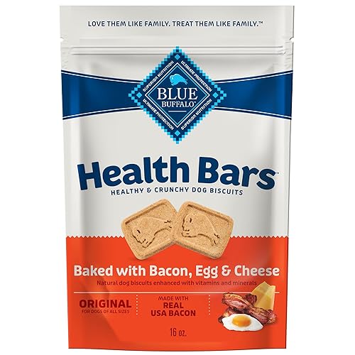Blue Buffalo Health Bars Crunchy Dog Biscuits, Oven-Baked With Natural Ingredients, Bacon, Egg & Cheese , 16-oz. Bag - Bacon, Egg & Cheese - 1 Pound (Pack of 1)