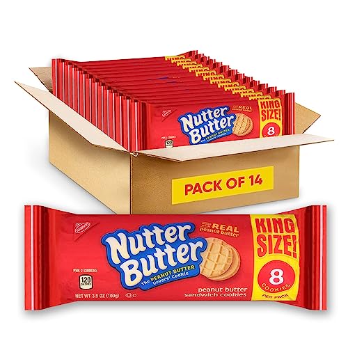 Nutter Butter Peanut Butter Sandwich Cookies King Size - 14 Pack of 3.5 oz Snack Packs with 8 Cookies per Pack - Perfect for Sharing and Snacking Anytime Thanksgiving Dinner Cookies