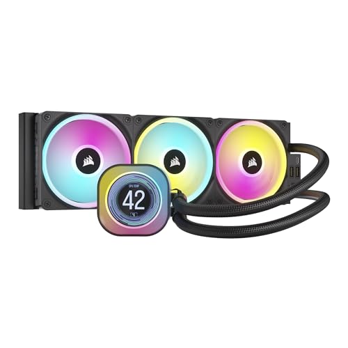 CORSAIR iCUE Link H150i LCD Liquid CPU Cooler - 360mm AIO - QX120 RGB Fans - 2.1” IPS LCD Screen - Fits Intel LGA 1700, AMD AM5 - iCUE Link System Hub Included - Black - Black - 360mm AIO