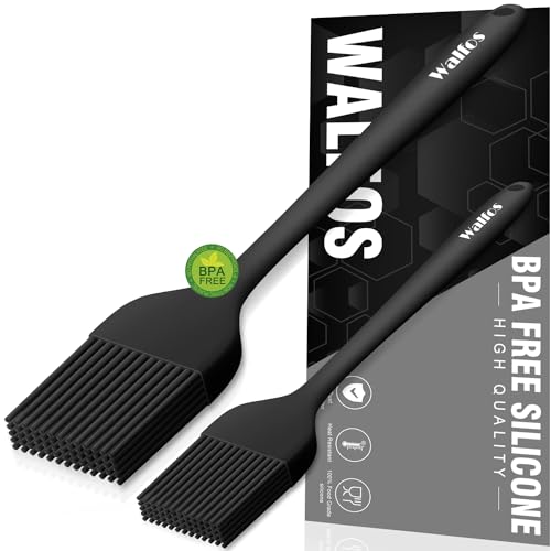 Walfos Silicone Basting Pastry Brush, Heat Resistant Pastry Brush Set, Strong Steel Core and One-Pieces Design, Perfect for BBQ Grill Baking Kitchen Cooking, BPA Free and Dishwasher Safe (2 Pcs) - Large + Small size - 2pcs Black Brush