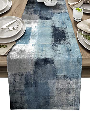 Abstract Table Runner Dresser Scarves, Navy Blue and Gray Art Graffiti Dining Table Runners,Washable Non-Slip Rectangle Table Setting Decor for Farmhouse Party Holiday Dinner,13x70 iches Long - 13x70in - Abstractssr6080