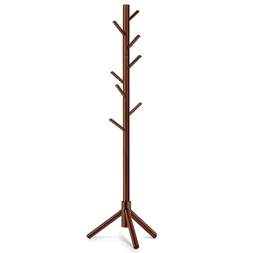 WANGMUXIA Coat Rack Freestanding with 8 Hooks 3 Adjustable Height Coat Racks Wooden Coat Tree Easy Assembly for Entryway, Bedroom, Hallway, Dormitory,Office - Brown