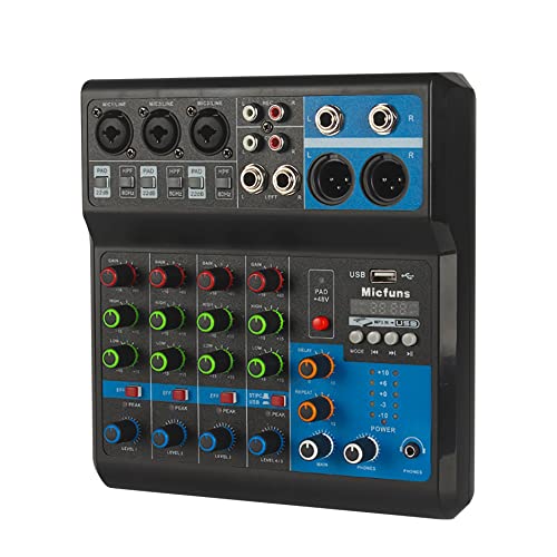 Mini-Audio-DJ-Mixer Soundboard-Konsolensystem, 5-Kanal-48-V-Phantomspeisung mit Bluetooth-USB-MP3-Stereo-Live-DJ-Studio-Streaming für professionelle Aufnahmepartys auf der KTV-Bühne