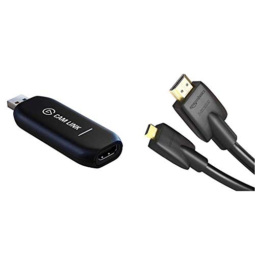 Elgato Cam Link 4K-Live-Streamen und Aufnehmen,Action Cam oder Camcorder in 1080p60 oder 4K bei 30 fps,HDMI Capture-Gerät & Amazon Basics Hochgeschwindigkeits-HDMI-Kabel,Typ Micro-HDMI auf HDMI