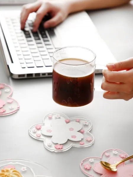 1pc PVC Coaster, Cute Clear Cherry Blossoms Shaped Table Cup Coaster