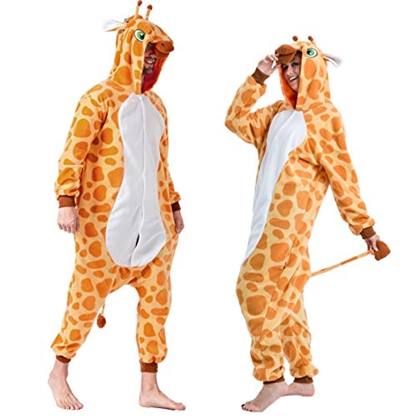 Spooktacular Creations Unisex Adult Pajama Plush jumpsuit One Piece Giraffe Animal Costume