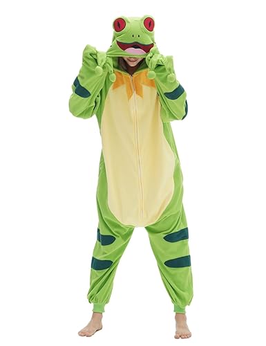 vavalad Unisex Adult Onesie Animal One Piece Pajama Cosplay Sleepwear Halloween Christmas Custume for Women Men Teens, Green - Animal Onesie Adult - X-Large