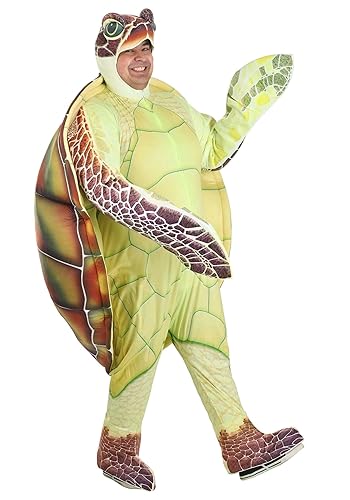 Adult Plus Size Sea Turtle Costume Unisex, Hooded Ocean Animal Halloween Bodysuit - 2X