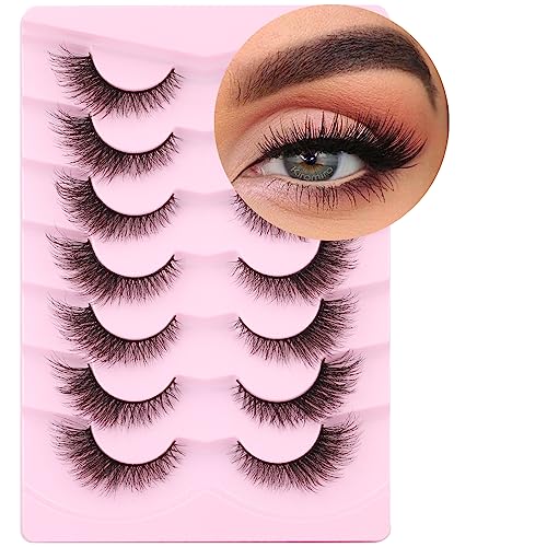 False Lashes Natural Look Fluffy Faux Mink Eyelashes Wispy Fox Eye Lashes That Look Like Extensions 3D Mink Lashes Natural Strip Lashes Pack 7 Pairs - Fox Eye E01