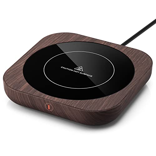 Bsigo Smart Coffee Mug Warmer, Beverage Cup Warmer for Desk Home Office, 5.9'' Electric Candle Warmer Plate for Milk Tea Water with 3-Temperature Settings (Up to 180℉/80℃), 4 Hour Auto Shut Off - 36W Wood Grain