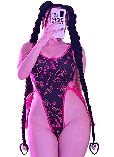 MOEFLAVOR Cosplay Costume Manga Noises One Piece Swimsuit | Sexy Anime Kawaii Lingerie | Women's Reg & Plus Size - 3X-Large - Black