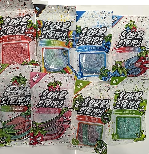 Sour Strips Variety Pack (8 pack) with 8 Different Flavors, including Duos Appleberry, Lemonberry, and Doubleberry