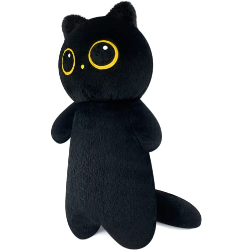 VYUSIT Cat Plush Body Pillow, 51.18 inch Long Cat Pillow Cute Weighted Stuffed Animals Black Big Eyes Soft Plushies Doll Toys Kawaii Gift for Kids Girlfriend - Black - 51.18 inch