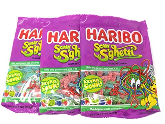 Haribo Gummies-Sour Spaghetti 5 Ounce (Pack of 3) - Blueberry, Strawberry, Apple - 5 Ounce (Pack of 3)