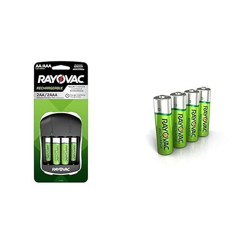 Rayovac AA and AAA Rechargeable Batteries with Charger, 2 Count Each - 4 Bay Battery Charger + Rechargeable AA(4 Count)