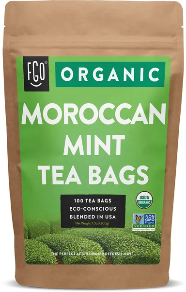 Organic Moroccan Mint Green Tea Bags | 100 Tea Bags | Eco-Conscious Tea Bags in Kraft Bag | Raw from Morocco | by FGO