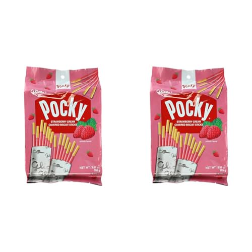 Glico Pocky, Strawberry Cream Covered Biscuit Sticks (9 Individual Bags), 3.81 oz (Pack of 2) - Strawberry - 3.81 Ounce (Pack of 2)
