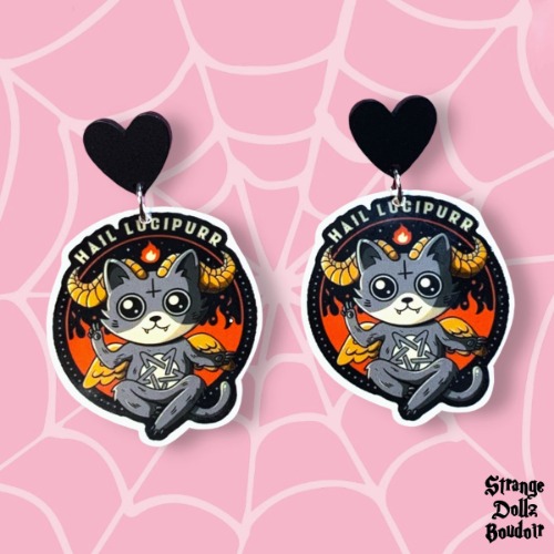 Cute Lucifer earrings, 925 sterling silver, Cute cat earrings, Gothic earrings, Lucipurr, Strange Dollz Boudoir